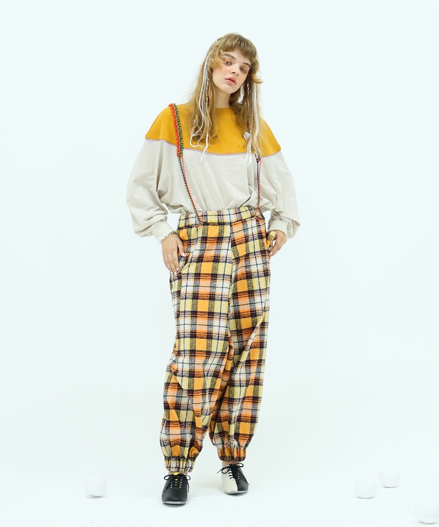 bedsidedrama Checked suspender pants
