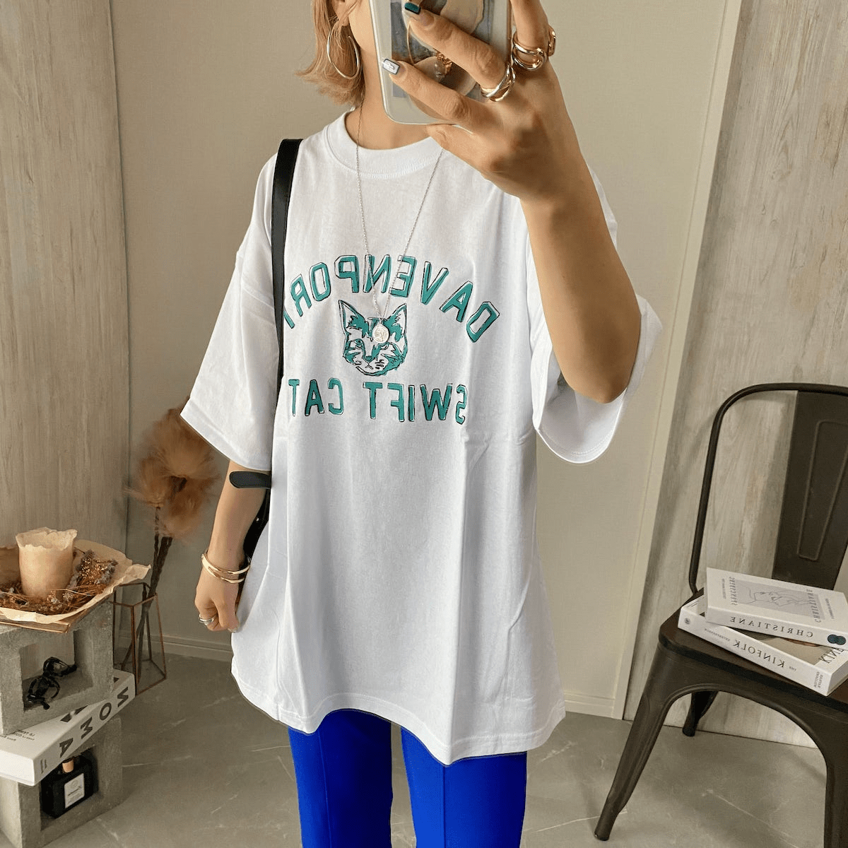 Chich&Sally アニマル刺繍ロゴプリントtee【White】