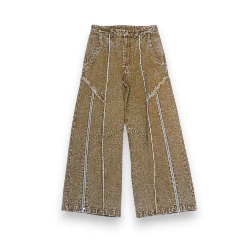 TAUPE TPE CUT OFF ZIP DENIM PANTS