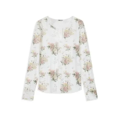 OPEN YY FLORAL HOOK HENLEY LONG SLEEVE