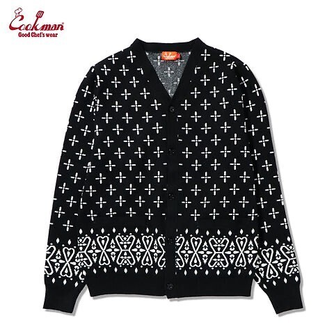 Cookman Knitted Cardigan Bandanna Cross Black