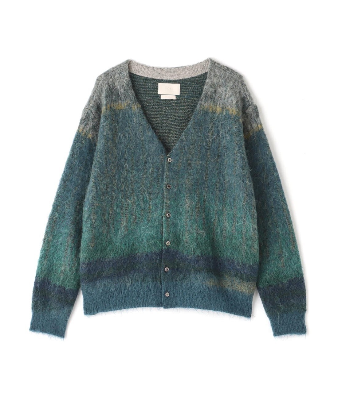 YOKE KID MOHAIR WOOL BRUSHED TREE JAQUARD CARDIGAN