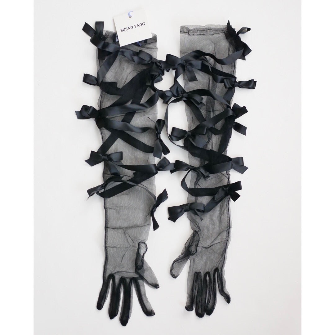 SUSAN FANG RIBBON BOW GLOVES (BLACK)