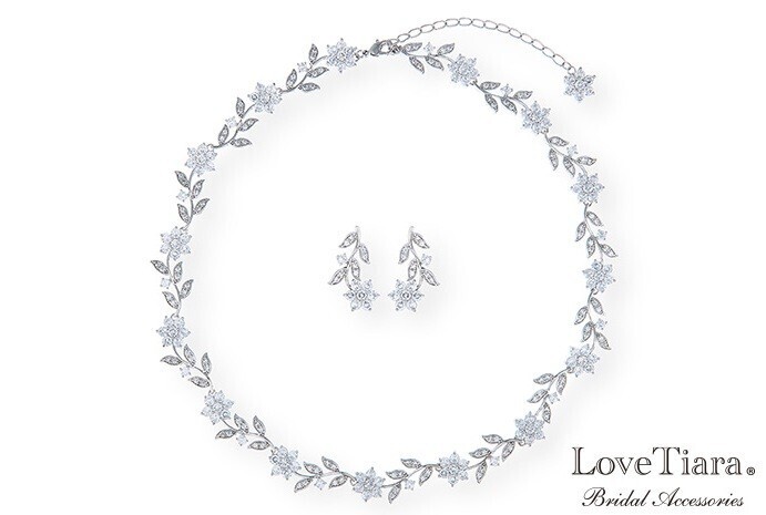 Love Tiara フローラルラインジルコニアネックレス＆イヤリング/ピアスセット