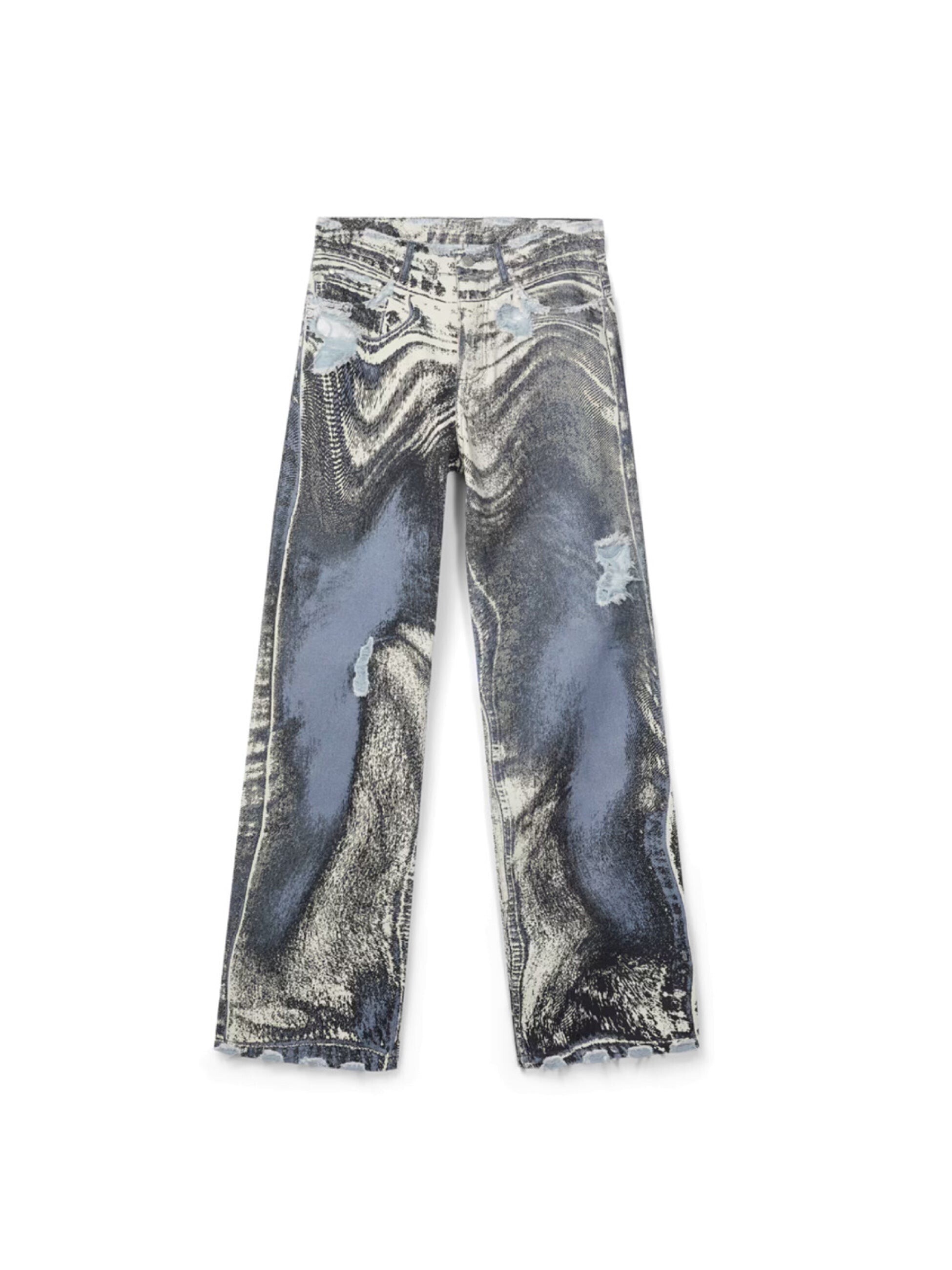 CAMPER LAB DISTORTED PRINT DISTRESSED DENIM JEANS / BLUE BLACK