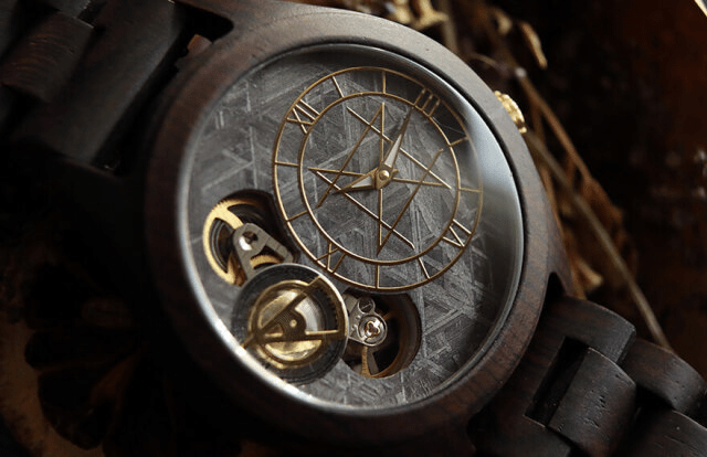 NOZ TIMEPIECES 【Meteorite】/DOUBLE MOVEMENT MODEL ダブルムーブメントモデル/メテオライトブラック 45mm エボニー天然木バンド
