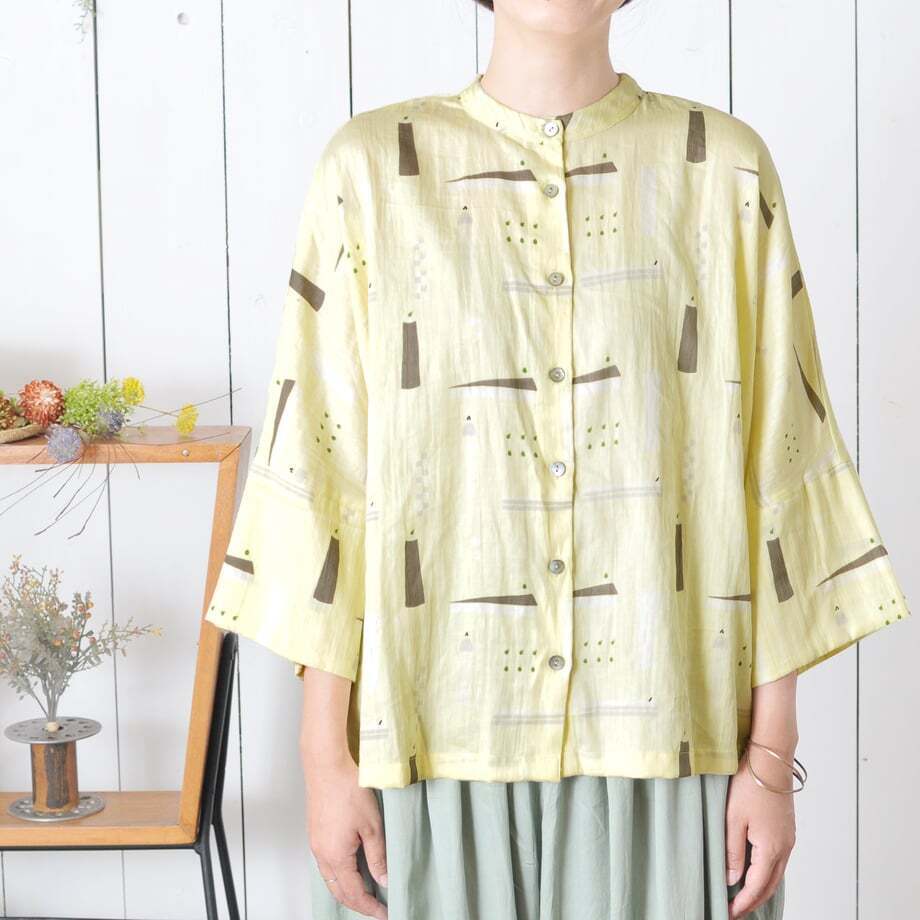 CALINER インド手捺染 Cotton Voile ドルチェプリントドルマンシャツ