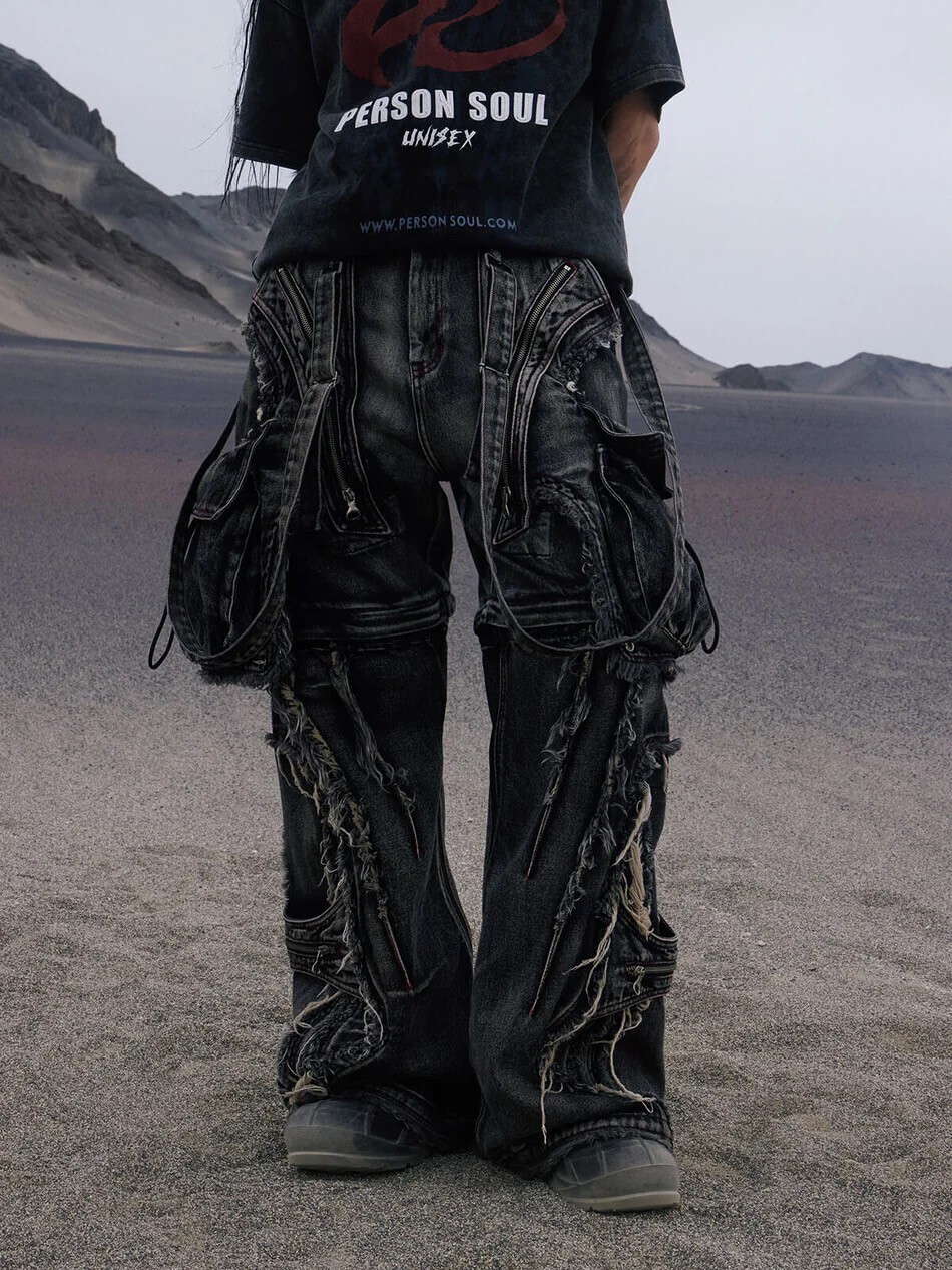 PERSONSOUL PERSONSOUL BLACK DETACHABLE DENIM OVERALLS