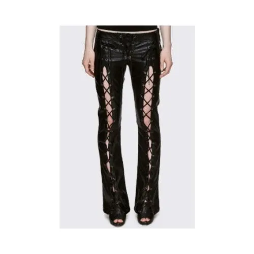 Minga London Deb Lace-Up Faux Leather Flared Pants