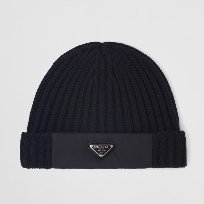 PRADA Re-Nylon×ウール ニット帽 ビーニー ロゴ