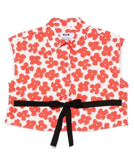 MSGM Womens red floral print shirt