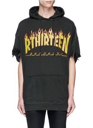 R13 Flame print cutoff sleeve oversized hoodie