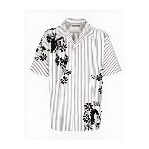 DOLCE & GABBANA STRIPED POPLIN HAWAIIAN SHIRT WITH EMBROIDERY