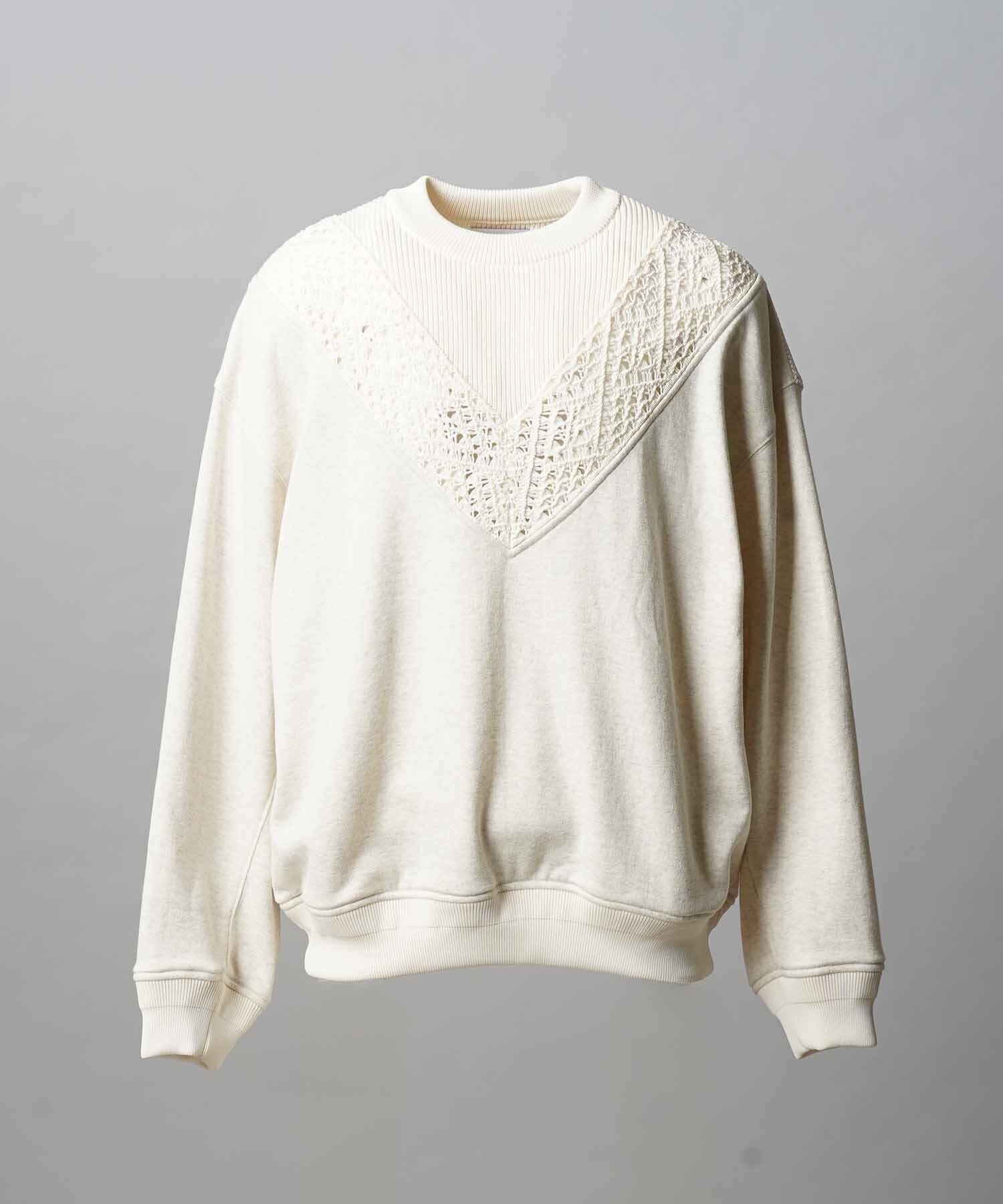 MAISON SPECIAL Lace Knit V-Switching Combination Sweat Crew Neck Pullover