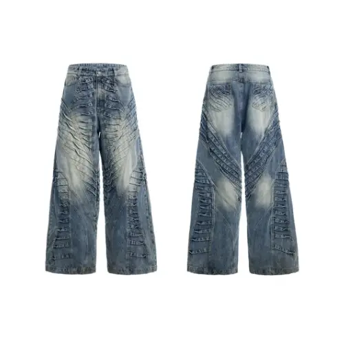 Argue Culture Ruched Wide-Leg Washed Denim Jeans