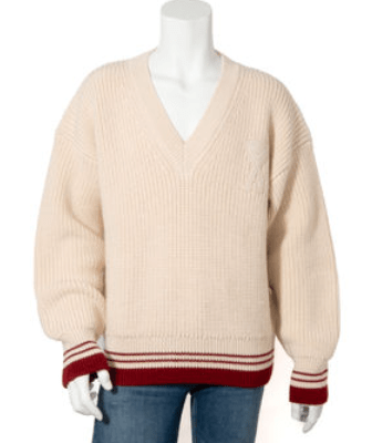 AMI Paris WHITE CREAM Ribbed V Neck Sweater