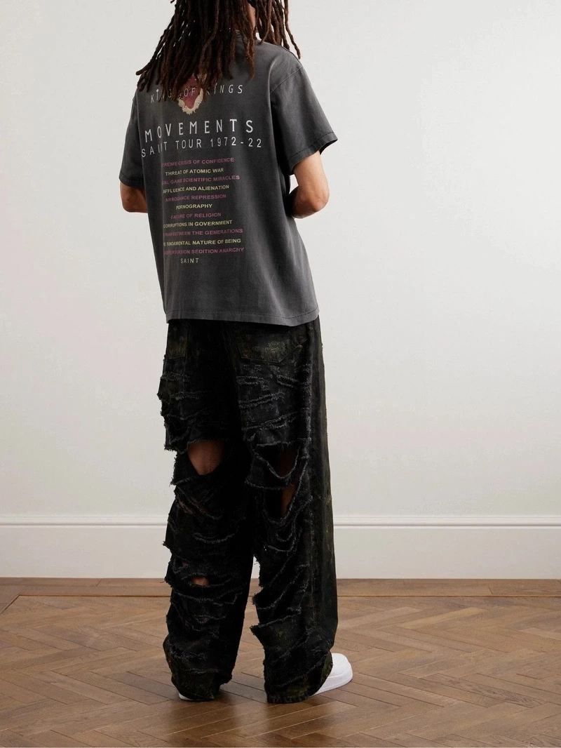 SAINT Mxxxxxx Distressed Printed Cotton-Jersey T-Shirt