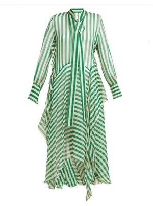 Petar Petrov Dikon Asymmetric Striped Silk Chiffon Midi Dress