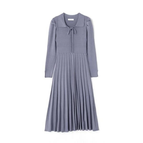 NATURAL BEAUTY BASIC ナローリボンプリーツニットワンピース