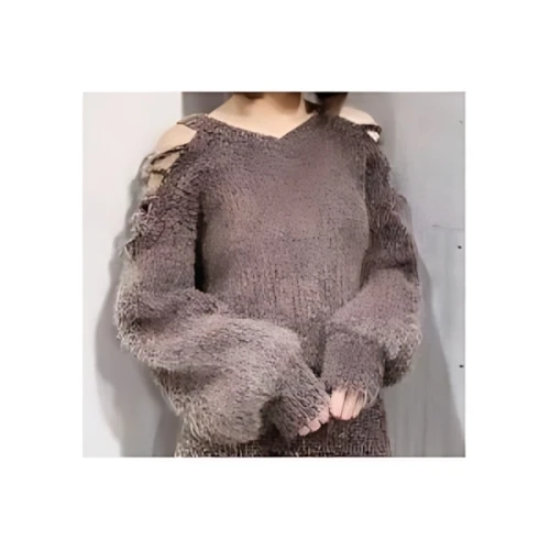 GYDA 2WAYショルダーレースアップシャギーニットTOPS