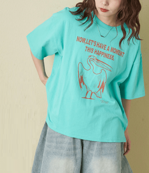 CUBE SUGAR 20/-OE天竺 ペリカン プリント Tシャツ