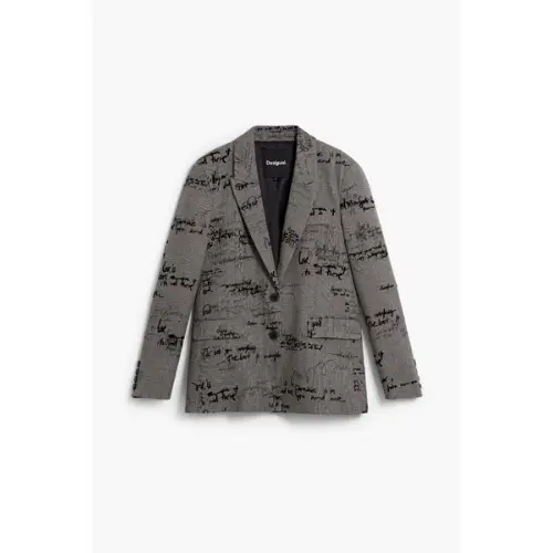 Desigual レタリングチェック グレークラシックジャケット