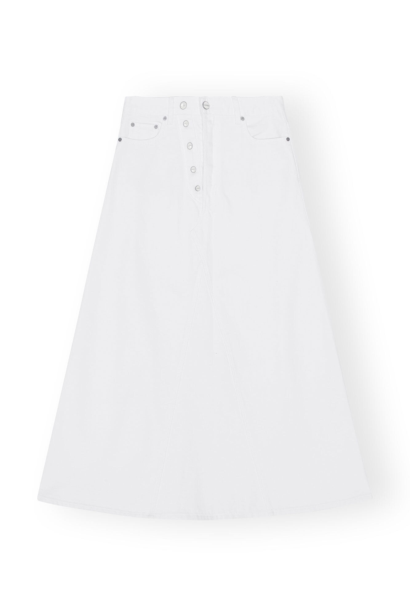 GANNI WHITE DENIM DOUBLE FLY MAXI SKIRT
