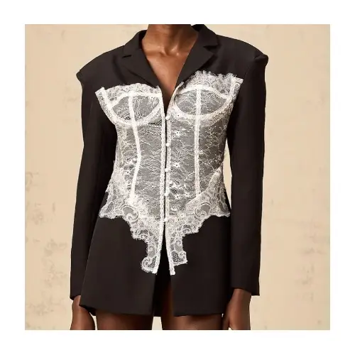 Miss Rosier Alexia color-blocked lace panelled blazer
