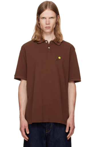 vowels Brown Short Sleeve Pique Polo