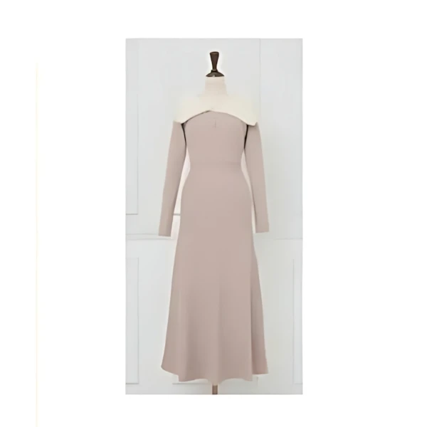 MISTREASS Shaggy Collar Off Shoulder Knit Dress