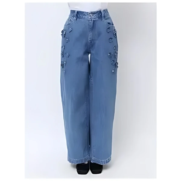 CALNAMUR 3D FLOWER STRAIGHT DENIM PT