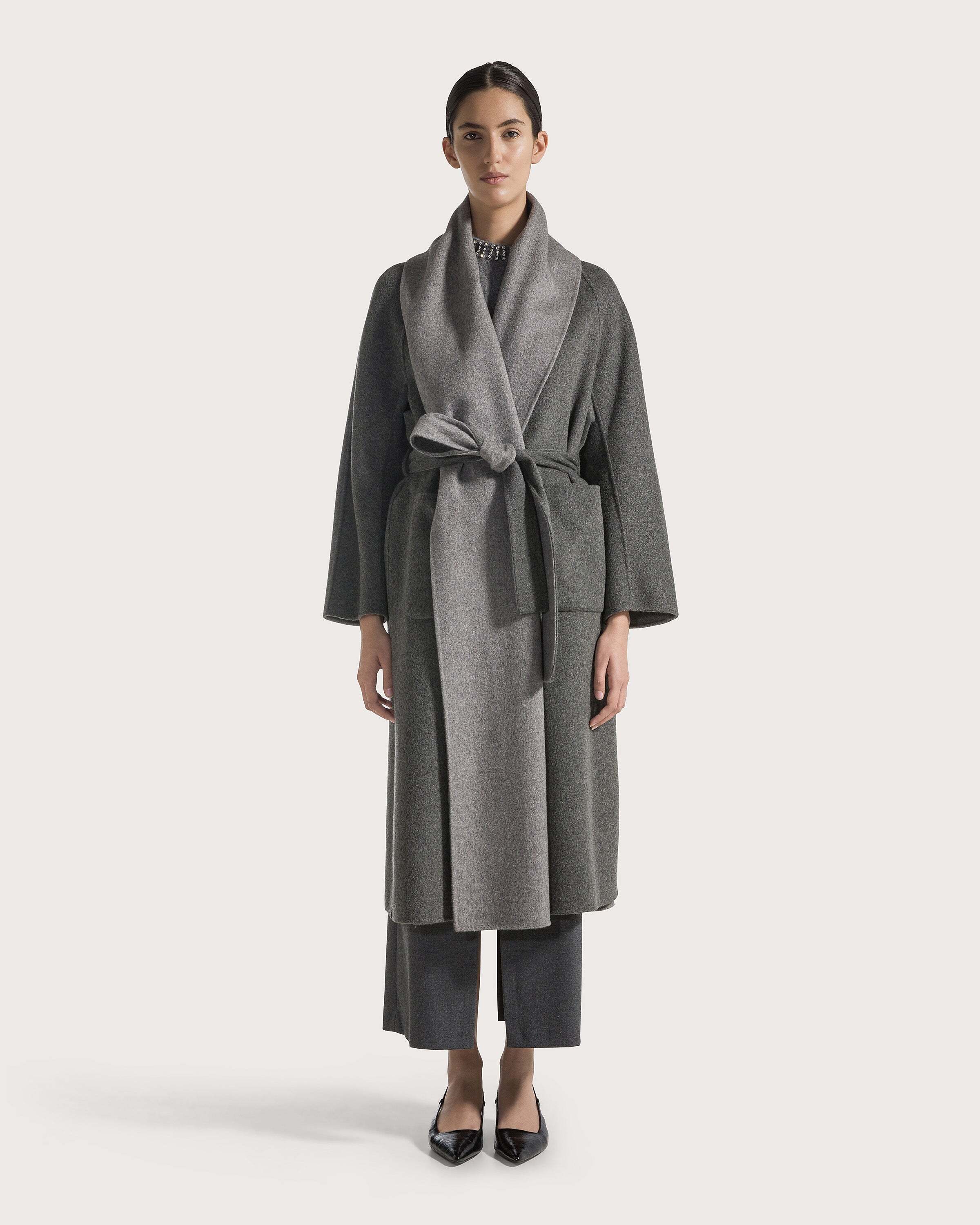 SEVENTY Two-colour double-faced mélange robe coat