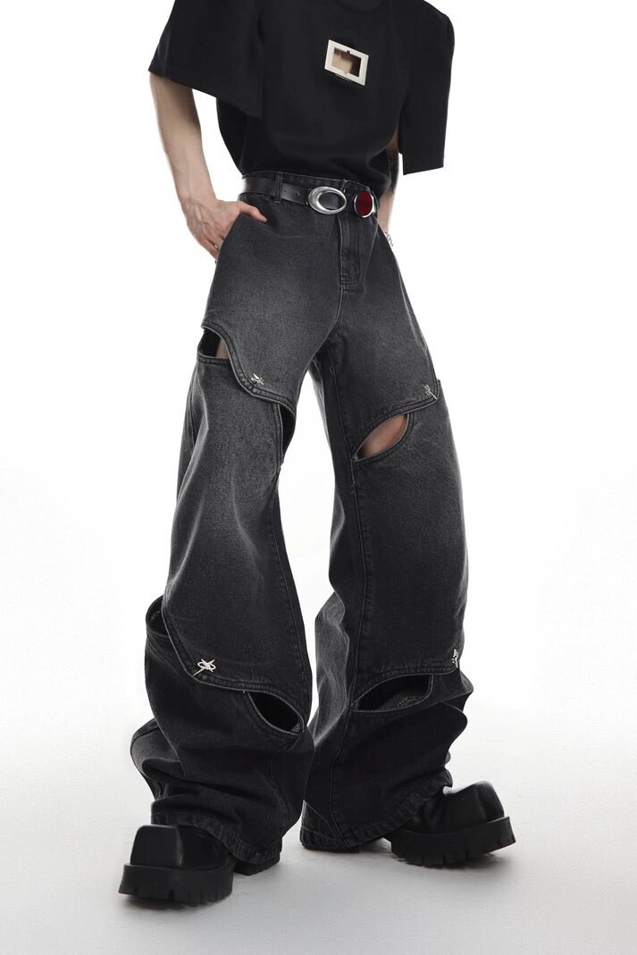 ARGUE CULTURE Wide-leg Hollow Denim Jeans WN3023