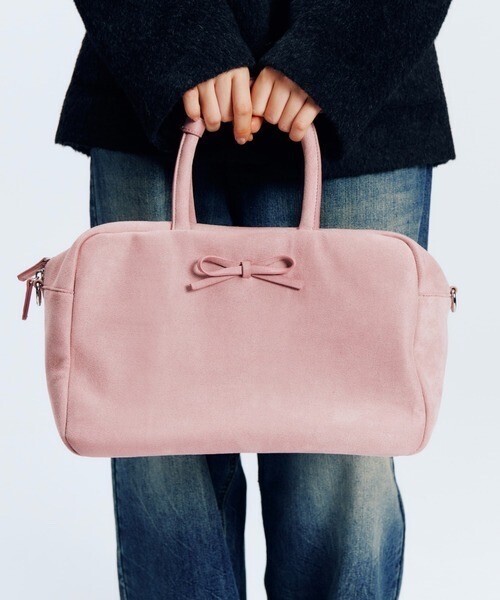 FEKETE SUEDE 2WAY RIBBON BOSTON BAG