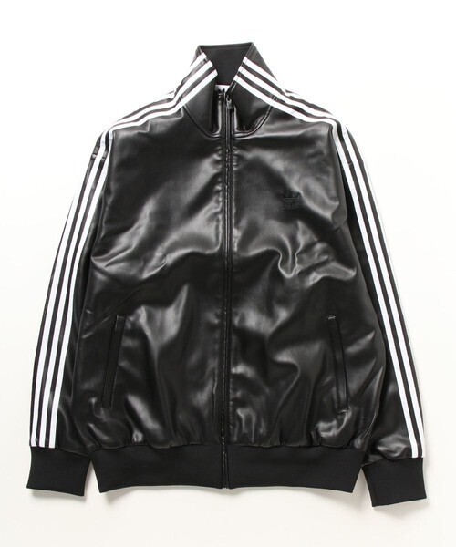 adidas フェイクレザー アディカラー スリーストライプス ルーズ ファイヤーバード トラックスーツジャケット