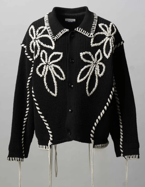MAISON SPECIAL Oni-Waffle Flower Embroidery Prime-Over Collared Cardigan