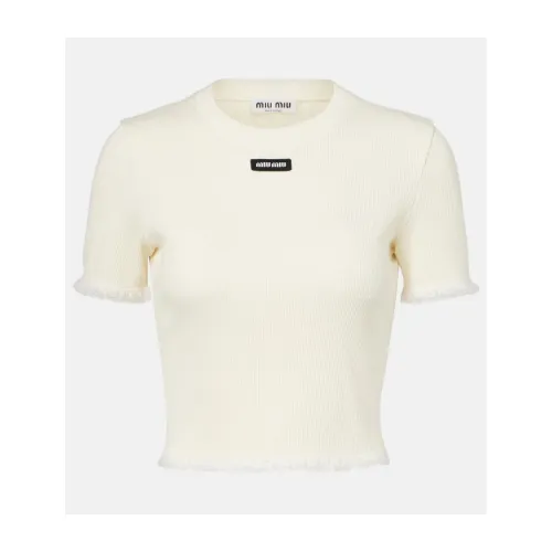 MIU MIU レーストリム付きクロップドコットンTシャツ
