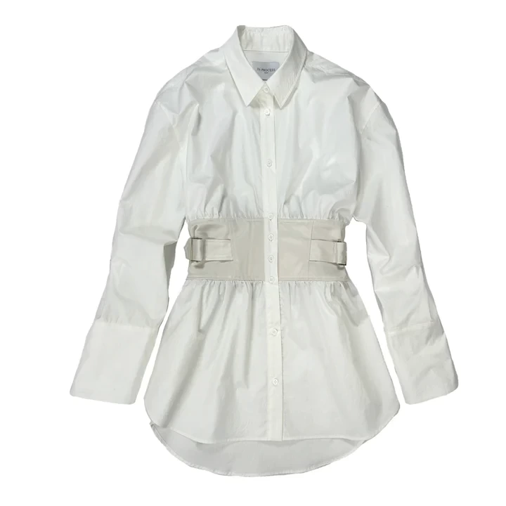 IN-PROCESS Faux Leather Corseted Shirt