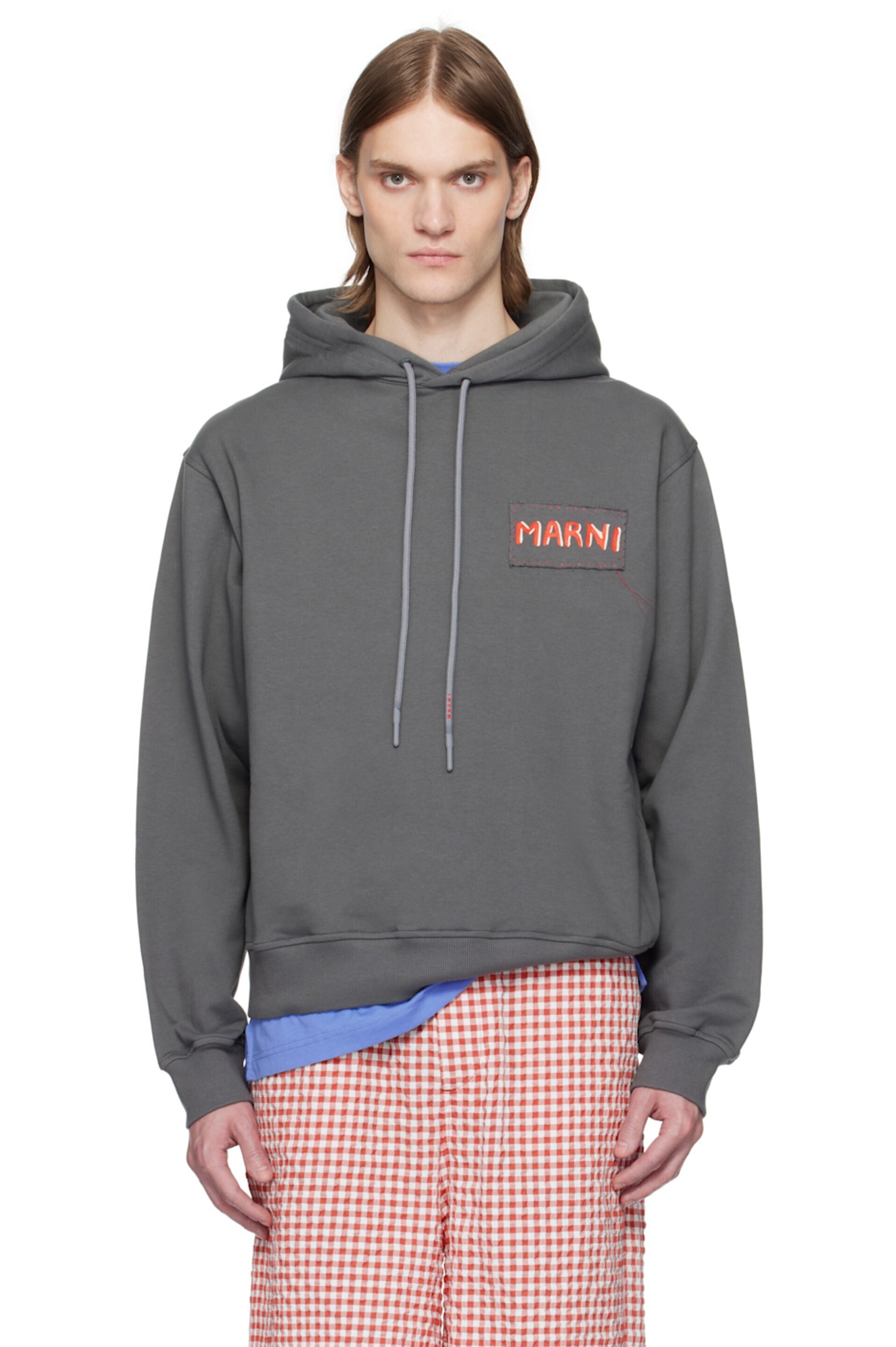 MARNI グレー コットン ループバックジャージ フーディ