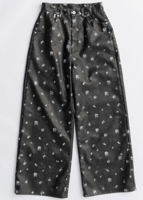 MAISON SPECIAL Vegan Leather Flower Print Pants