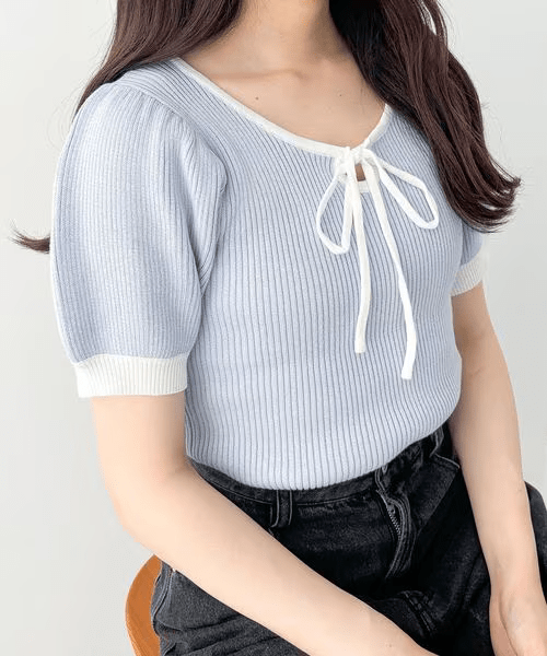 Heather 配色ラインニット（半袖）
