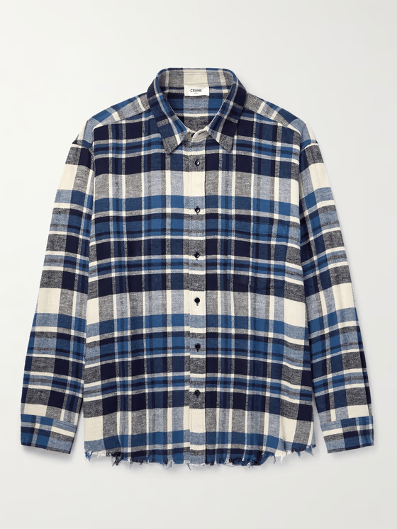 CELINE HOMME コットンフランネル フレイド シャツ チェック柄