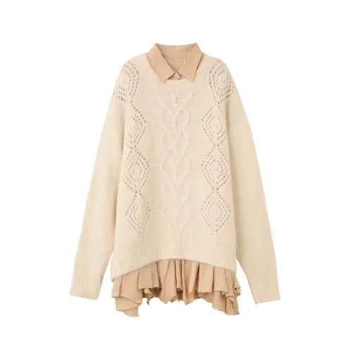 COCO DEAL ケーブルニット×ペプラムシャツミニワンピース