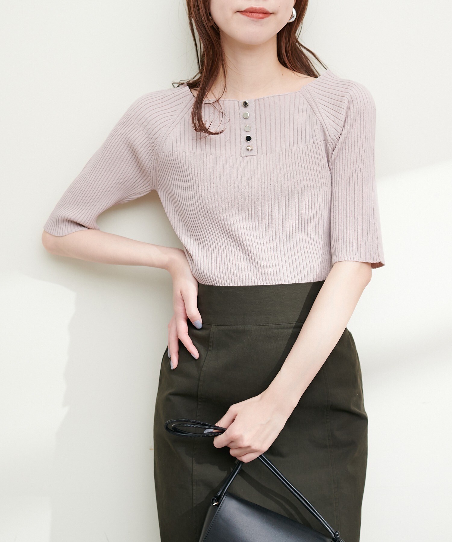natural couture 金釦スクエアリブニット