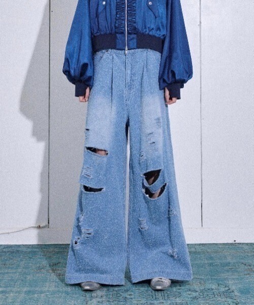 seyto Wide straight damage nep denim pants / ワイドストレートダメージネップデニムパンツ
