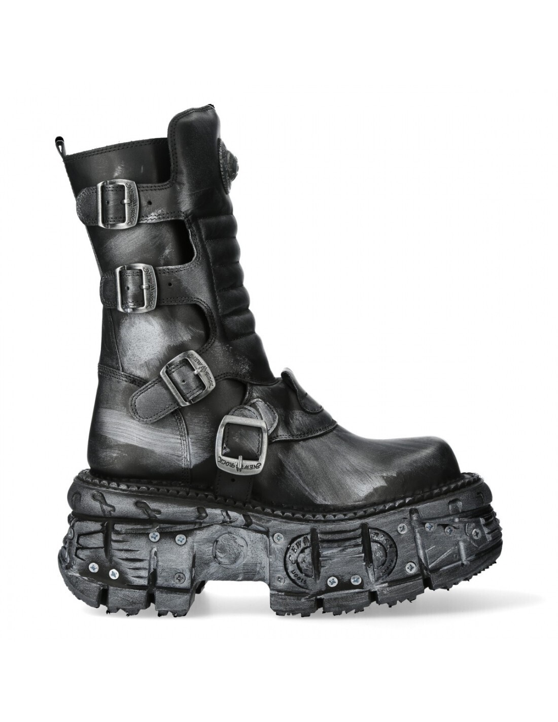 New Rock Leather Buckle Silver Hardware Platform Boots