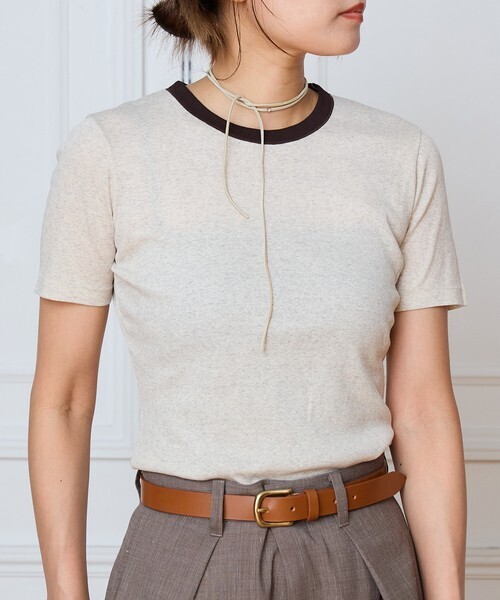 IENA LA BOUCLE コットンリブハーフスリーブカットソー