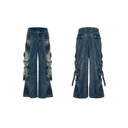 Argue Culture Washed Pleated Multi-Pocket Cargo Jeans