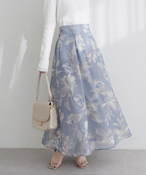 natural couture 大花プリントメッシュスカート