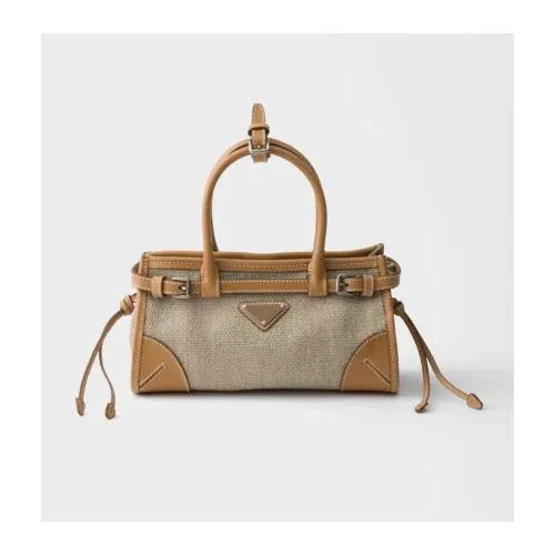 PRADA プラダ ボニー スモール リネン レザー ハンドバッグ